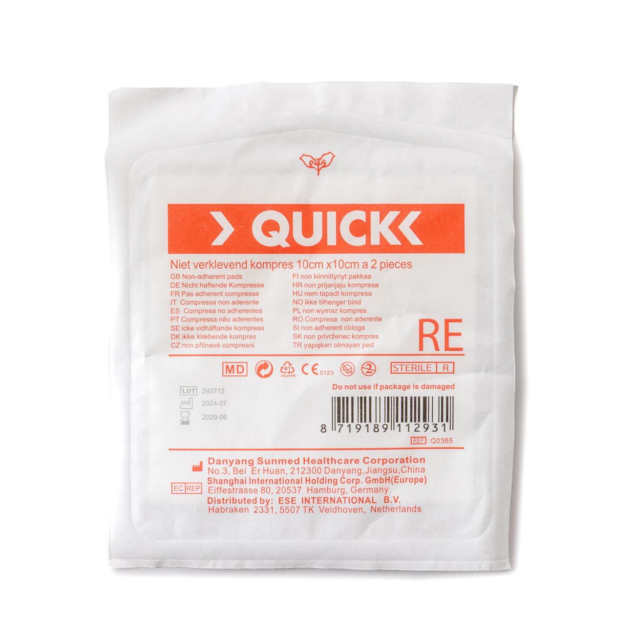 Quick niet verklevend wondkompres 10 x 10 cm
