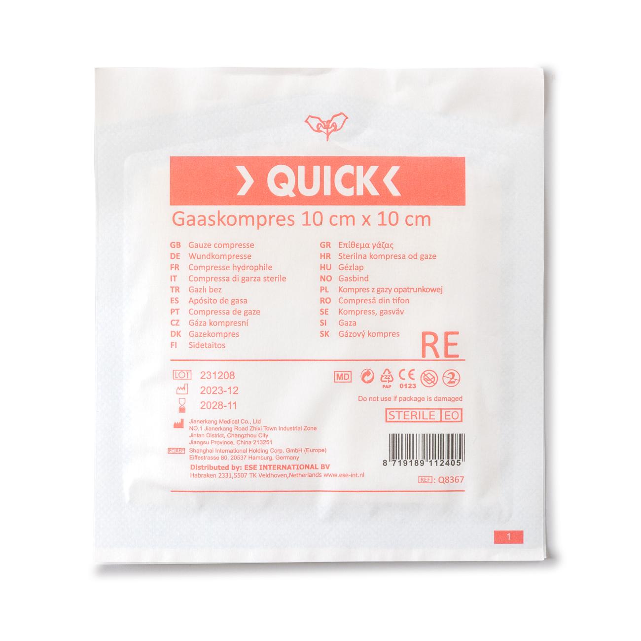 Quick gaaskompres steriel 10 x 10 cm (per stuk)